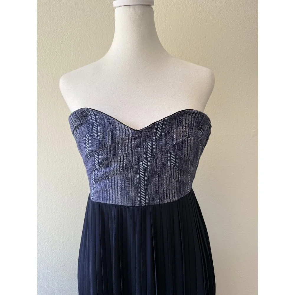 Sabine Strapless Maxi Dress Sz‎ XS Navy Pleated Skirt Sweetheart Formal Evening